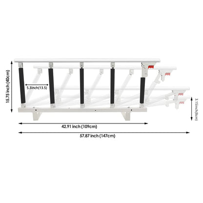 Swociro Foldable Bed Rail Safety Side Guard for Elderly, Adults Assist Handle Protection Railing Handicap Hospital Bed Rail with Storage Bag (White, 108*40cm)