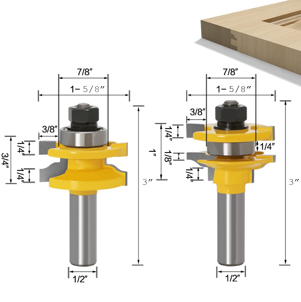 APLUS Raised Panel Door Making Carbide Router Bit Set with back cutter with 1/2-inch Shank, 3 Pieces
