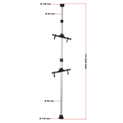 Wiltec telescopic bike rack for 2 bikes each 20kg 160-340cm, compact bike stand, adjustable hanging system with 360° support arms.