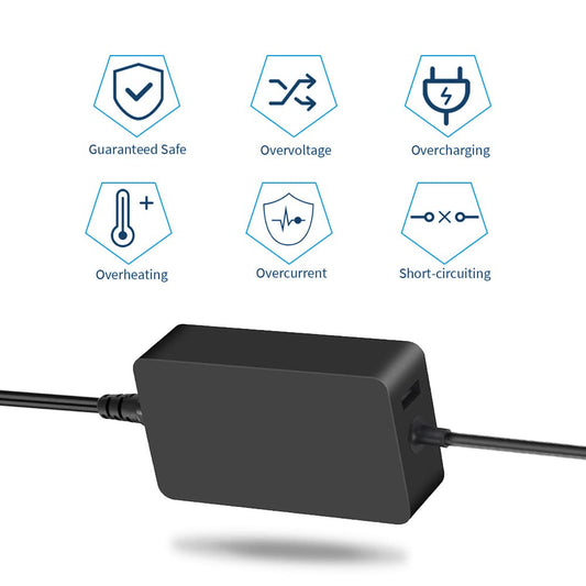 65W Surface Power Adapter Charger Cable for Microsoft Surface Pro 10 9 8 7 6 5 4 3 Surface 7 6 5 4 3 2 1 Surface Book 3 2 1 Surface Go 4 3/2/1 Tablet Surface Laptop Studio/Go with USB port.