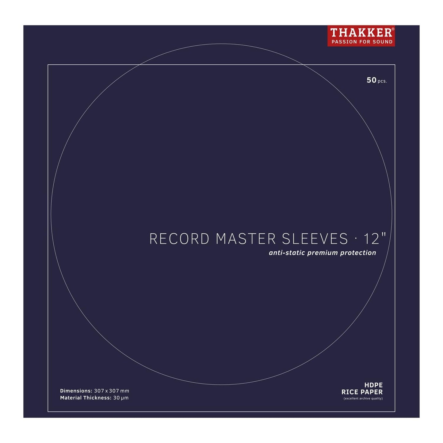 THAKKER Record Master Sleeves 12" - 50 antistatic inner sleeves | rice paper lining | premium protection for 12 inch vinyl records, LPs & Maxi singles | archival sleeves in collector's quality