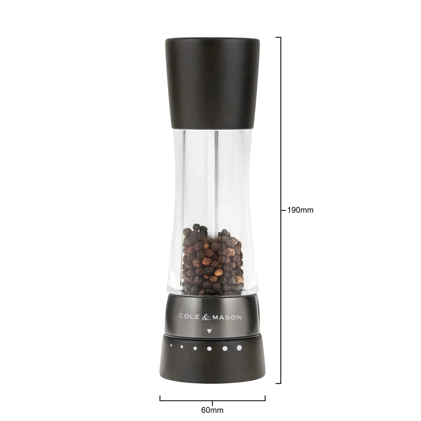 Cole & Mason Derwent Dark Wood Salt and Pepper Mill, Spice Grinder, 2-Piece Set Manual with Adjustable Ceramic Grinding Mechanism, Stainless Steel/Acrylic, 190mm, Precision+, Gift Set