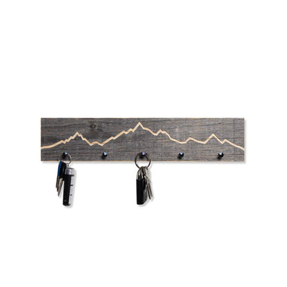 Rustic key rack with mountain silhouette, 40 cm - Handmade in Bavaria - Key cabinet and holder in mountain design - Key rack, wooden wall decoration, rustic and modern.