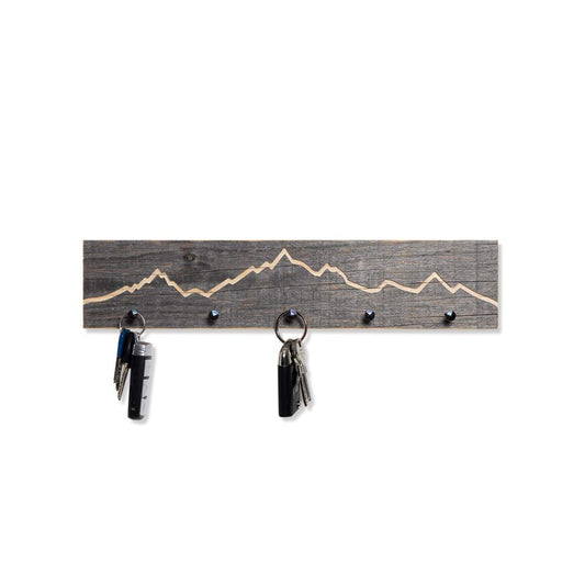 Rustic key rack with mountain silhouette, 40 cm - Handmade in Bavaria - Key cabinet and holder in mountain design - Key rack, wooden wall decoration, rustic and modern.