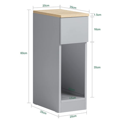SoBuy slim bedside table with drawer and shelf nightstand for bedroom living room light grey B20 x D35 x H60 cm FBT111-HG