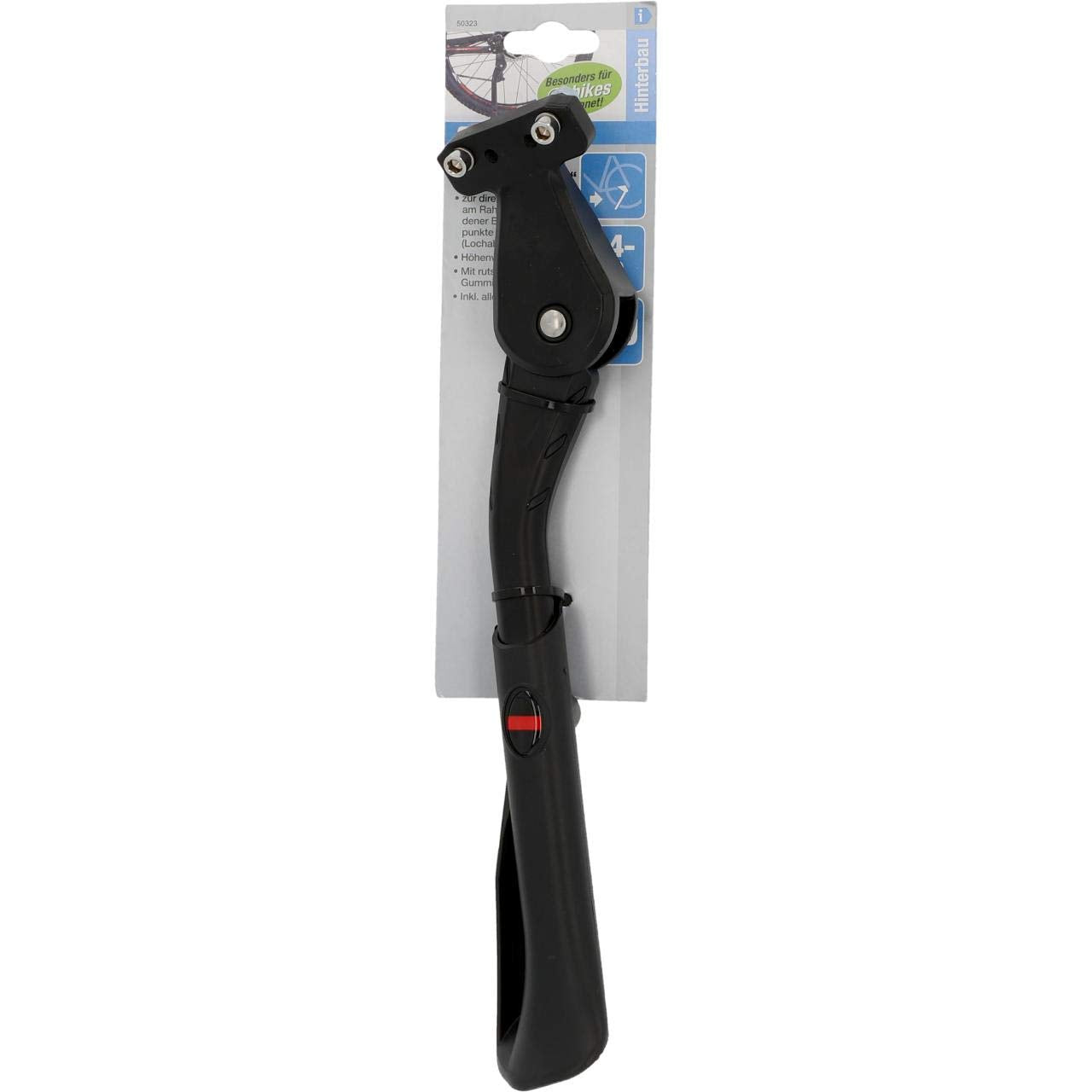 FISCHER Bicycle Rear Kickstand adjustable in height | Bicycle stand with nonslip rubber foot | for bikes between 24 and 29" & Mini bike bell, black, One Size