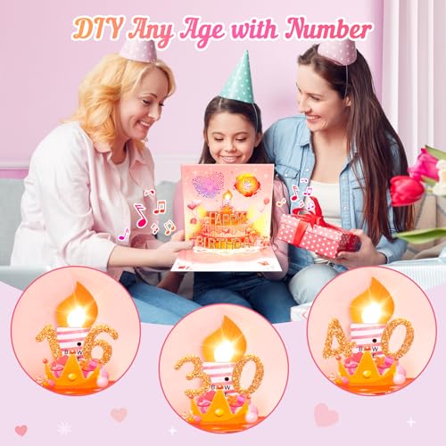 FitmiteCards birthday cards, musical pop-up birthday card with light and blowable candle, birthday gifts for women, men, husband, wife, sister, friends, children.