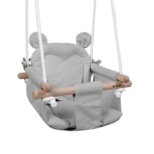 Tulano Hop 30 Gray | Baby Swing Hanging Seat for Children 6-36 Months | Indoor & Outdoor | Safety Belt & Cushion | Wood & Cotton | Easy Assembly | Supports up to 60 kg