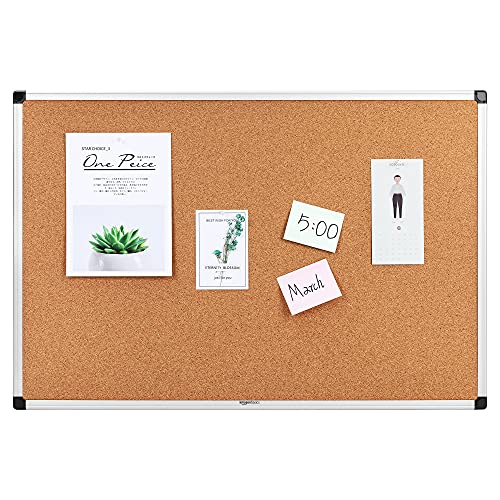 Amazon Basics Cork Bulletin Board, Rectangular Aluminum Frame, 90 x 60 cm, silver