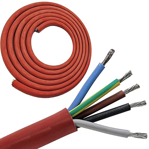 5 meters (m) silicone cable 5x2.5 mm² | SiHF | Heat-resistant and flexible silicone wire | Sauna cable | Ideal for sauna ovens | -60°C to +180°C | Heating devices, spotlights, heating plants, etc.