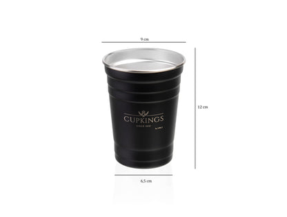 CUPKINGS ® Beer Pong Cup Set 16 oz / 473 ml – 12 reusable stainless steel Beer Pong cups + 4 Beer Pong balls - Dishwasher safe, sturdy, reusable, sustainable - Red Cups- Black