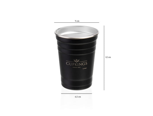CUPKINGS ® Beer Pong Cup Set 16 oz / 473 ml – 12 reusable stainless steel Beer Pong cups + 4 Beer Pong balls - Dishwasher safe, sturdy, reusable, sustainable - Red Cups- Black