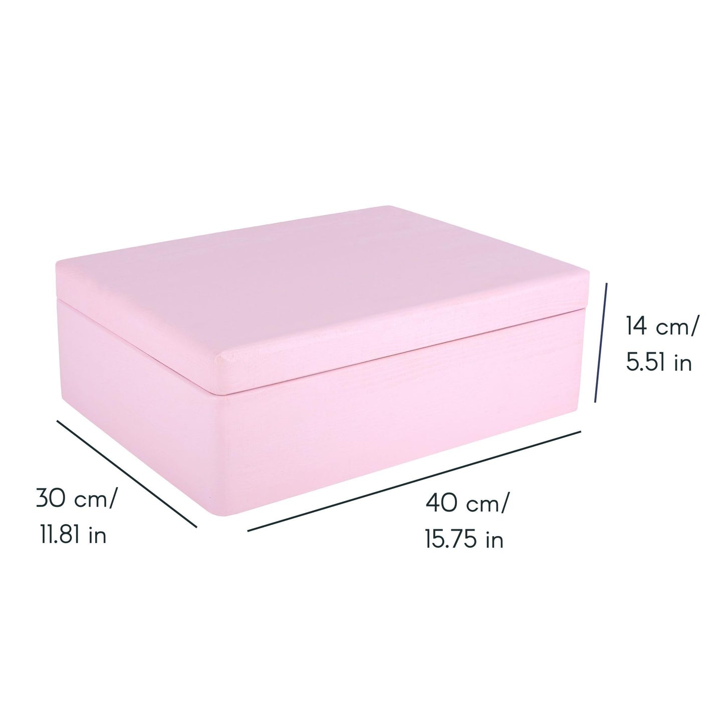 Creative Deco XL Pink Large Wooden Box with Lid | 40x30x14 cm (+/- 1cm) | Memory Box Baby Wood Box with Lid Painted Case | For documents, toys, Christmas | RAW & UNSANDED