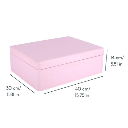 Creative Deco XL Pink Large Wooden Box with Lid | 40x30x14 cm (+/- 1cm) | Memory Box Baby Wood Box with Lid Painted Case | For documents, toys, Christmas | RAW & UNSANDED