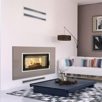 Short ventilation grille air | Warm air grille 6 x 80 cm | Black | Exhaust grille for fireplace ventilation | Air inlet at a 45-degree angle | Overheating resistant | Ideal for modern interiors.