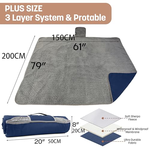 Kato Tirrinia camping blanket outdoor blanket picnic blanket travel blanket, love blanket sex blanket waterproof outdoor blanket, fleece thermal outdoor camping mat ultra light warm blanket 150x200, Navy