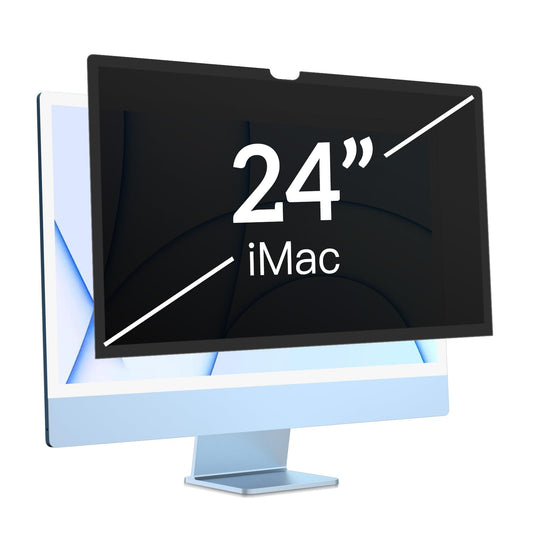 PYS privacy screen protector for Apple iMac 24 inch M1 M3 M4 monitor. Self-adhesive, removable privacy filter, anti-glare, blue light blocking screen protector.