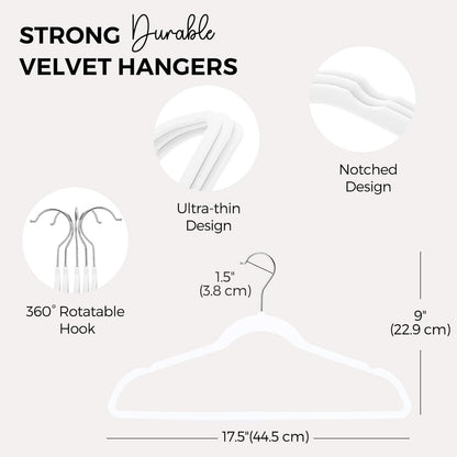 HOUSE DAY White Clothes Hangers 360 Pack, Velvet Hangers Non Slip Felt Hangers - Space Saving, Premium White Suit Hangers, 360° Rotating Hook