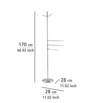 WENKO towel rack model Adiamo with adjustable arms and 2 hooks, coat stand made of brushed steel, 28 x 170 x 28 cm.
