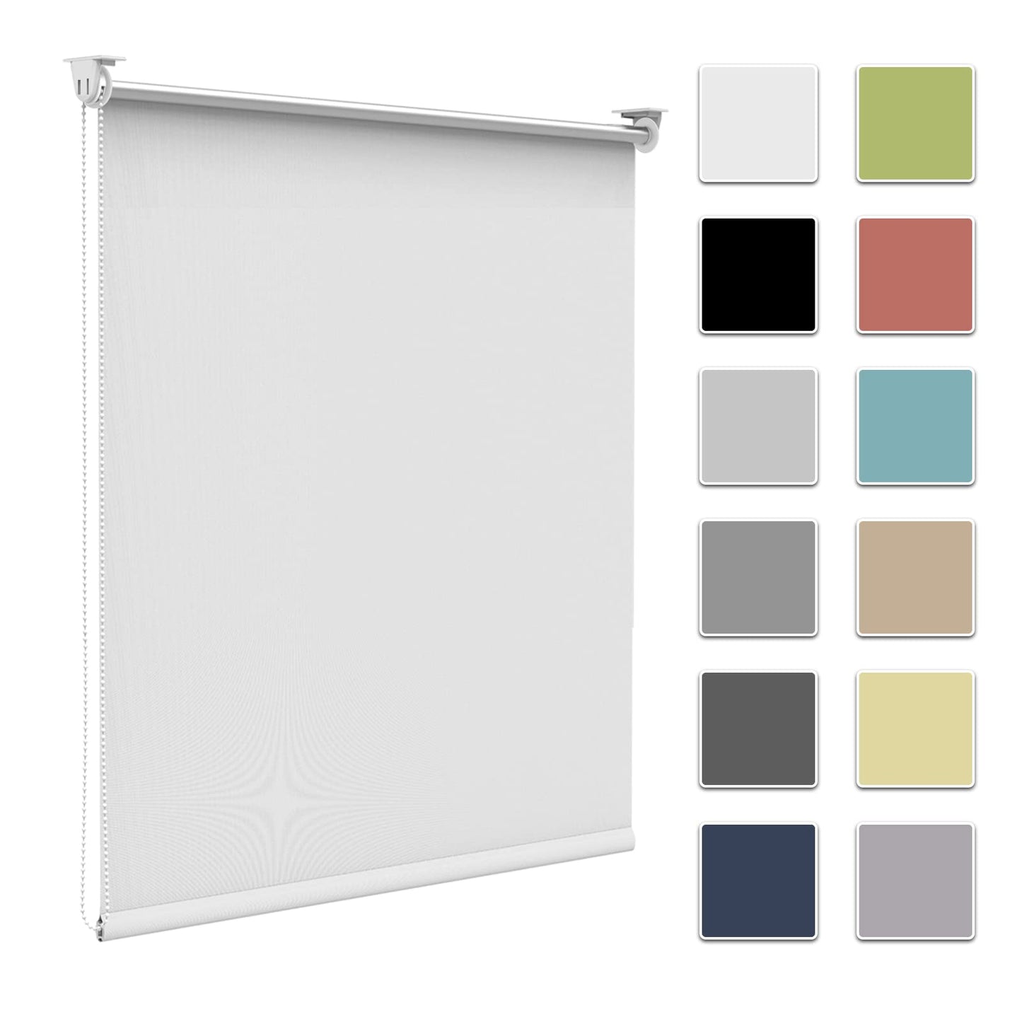 Blackout roller blind without drilling & with drilling, Roller blind blackout White 60x160cm (fabric width 55cm) for window interior wall mounting, ceiling mounting window blind side-rolling clamp roller blind