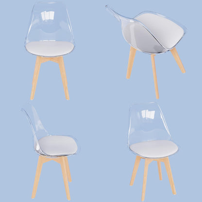 JIJIAN set of 6 dining chairs, transparent TPE backrest, beech wood legs, PU leather upholstered, Nordic style. Suitable for dining room, kitchen, living room, office, cafe.