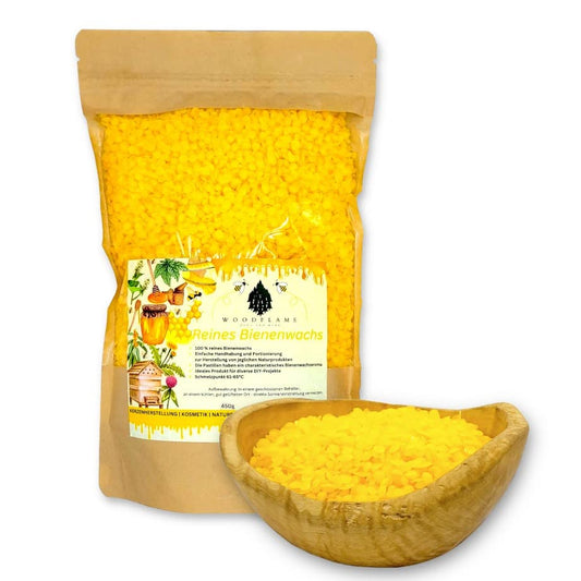 Woodflame Beeswax Pellets, German quality, 450g, 100% natural beeswax, Perfect for cosmetics, beeswax wraps, soap, wood polish, and candle making.