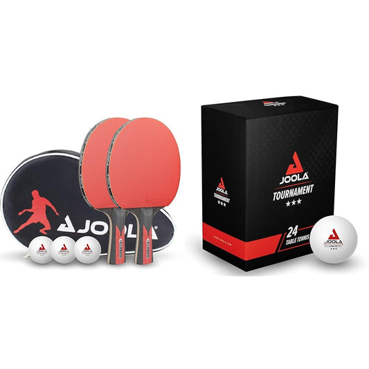 JOOLA Table Tennis Set Duo Carbon 2 Table Tennis Racquets + 3 Table Tennis Balls + Table Tennis Cover & Table Tennis Balls Tournament Selected 40+mm Diameter