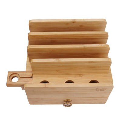 iCozzier 4 Slot Detachable Bamboo Watch Stand With Drawer Charging Station for Multiple Devices Dock for iWatch, Smartphones, Tablets, Laptops