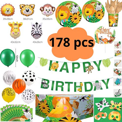 Bea's party jungle decoration kids' safari birthday party tableware set paper plates animals Birthday decorations balloons forest animals biodegradable party tableware paper cups safari jungle animal decoration