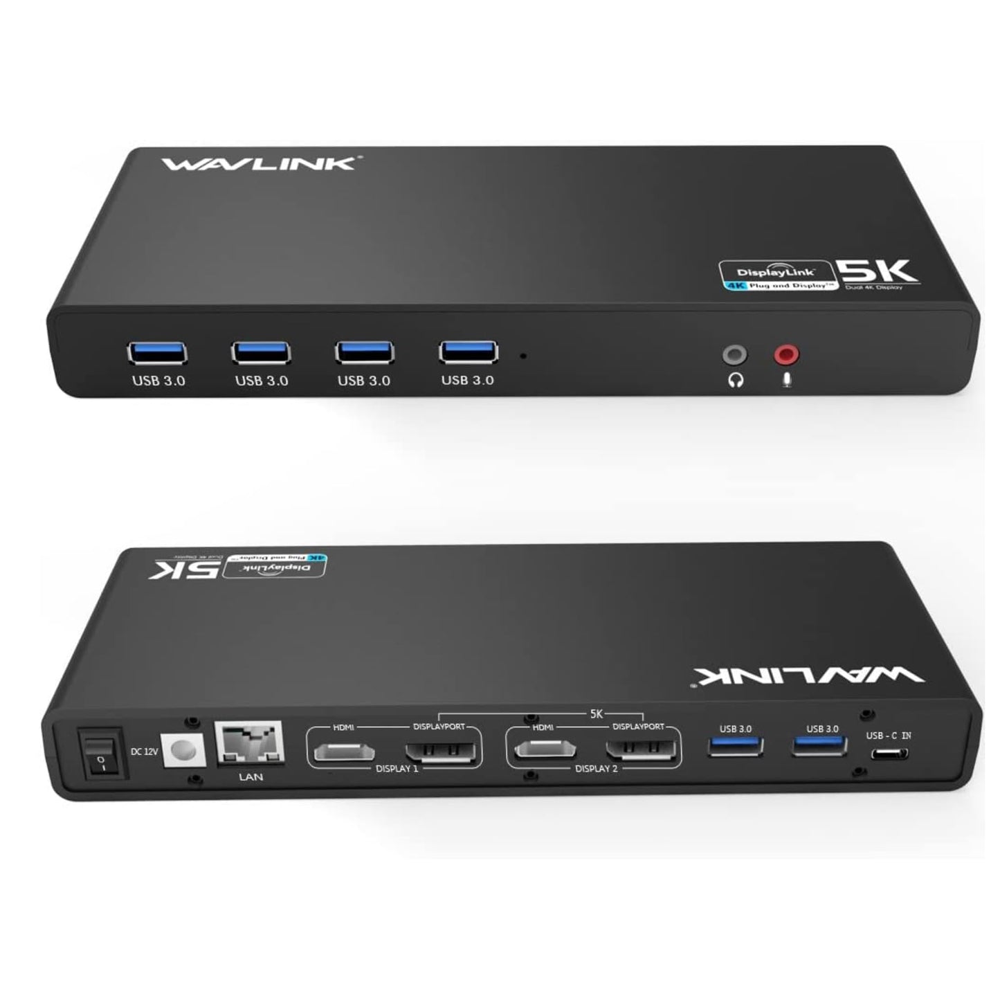 WAVLINK USB 3.0 Universal Laptop Docking Station, USB C to 5K/Dual 4K @ 60Hz video outputs Dual Monitor for Windows, (2 HDMI & 2 DP, Gigabit Ethernet, 6 USB 3.0)