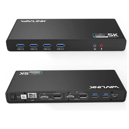 WAVLINK USB 3.0 Universal Laptop Docking Station, USB C to 5K/Dual 4K @ 60Hz video outputs Dual Monitor for Windows, (2 HDMI & 2 DP, Gigabit Ethernet, 6 USB 3.0)