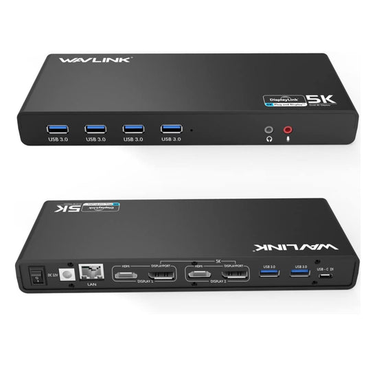 WAVLINK USB 3.0 Universal Laptop Docking Station, USB C to 5K/Dual 4K @ 60Hz video outputs Dual Monitor for Windows, (2 HDMI & 2 DP, Gigabit Ethernet, 6 USB 3.0)