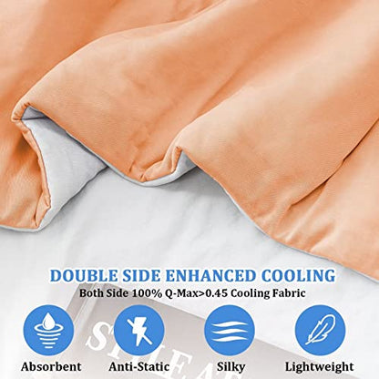 HOMFINE Cooling Blanket Double-sided Cooling Blanket - Lightweight Cooling Blanket for Humans Q-Max > 0.4 Summer Blanket Cooling Self-cooling Blanket Summer Blanket Cooling Blanket for Bed, Orange, 130 x 180 cm