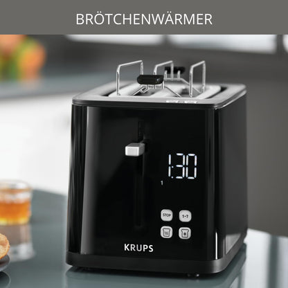Krups KH641810 Smart'n Light Toaster, Two-Slice Toaster, Digital Display, 7 Browning Levels, Removable Crumb Tray, Countdown, Lift Function, Black