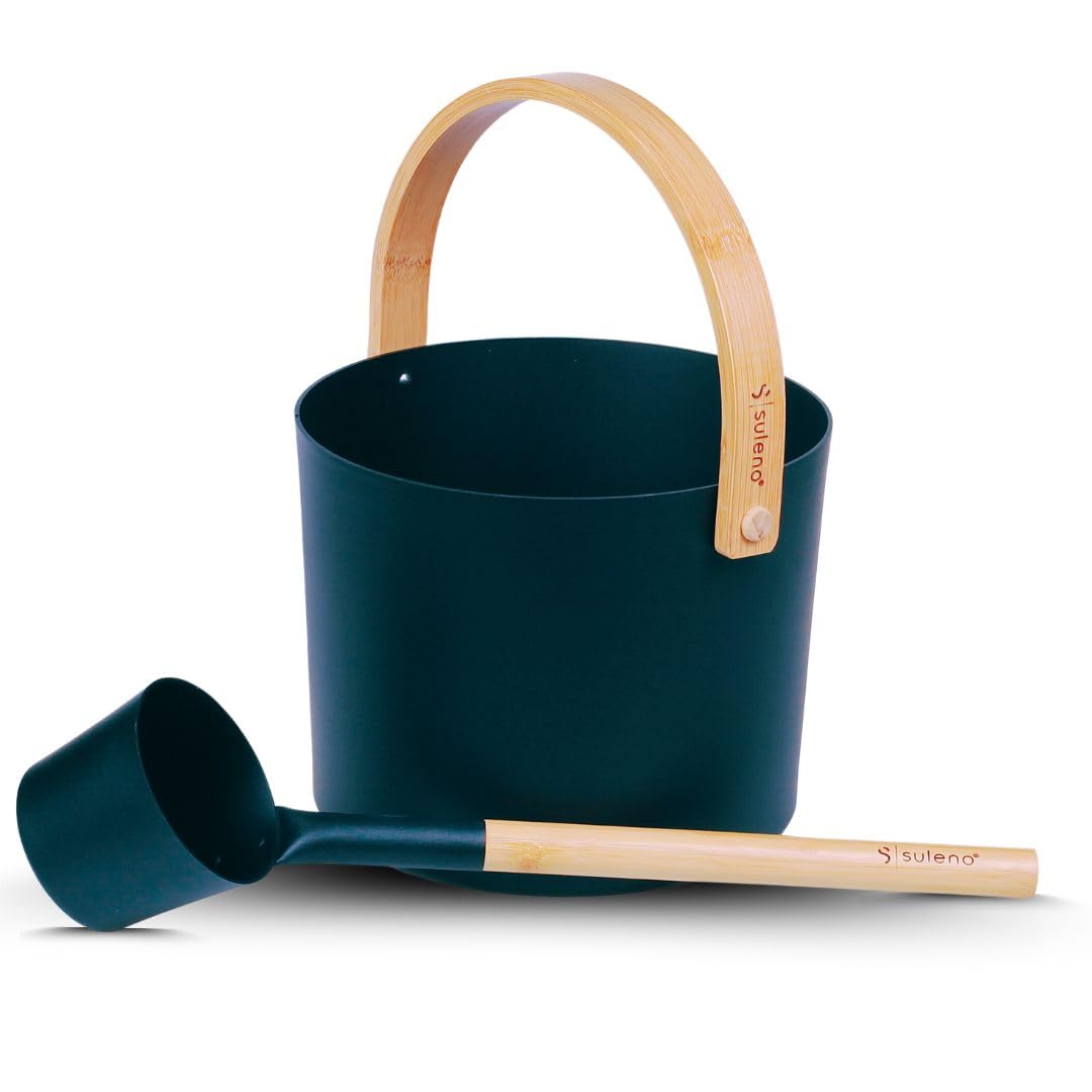 SULENO Sauna Set KJELL Metal 2-piece sauna bucket & ladle, High-quality sauna accessories in black infusion bucket & ladle for perfect sauna sessions