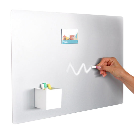 KalaMitica magnetic board - chalkboard magnetic, magnetic bulletin board for all types of magnets - silver - 56x38 cm