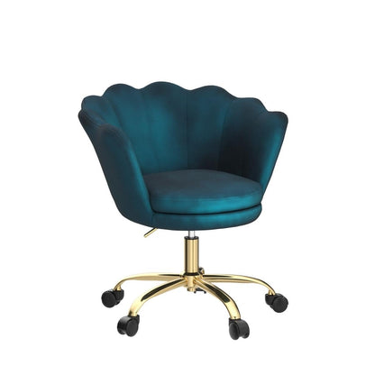 Wahson velvet office chair with wheels, height adjustable swivel computer chair. Ideal for bedroom/vanity. Blue-green color.