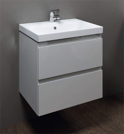 VBChome 24" Slim Grey Bathroom Furniture Set with Faucet and Pop-up Drain Basin with Vanity Cabinet Washbasin 2 Drawers Moduo Hanging Cabinet Click-clack