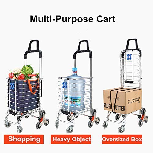 Shopping cart with wheels | foldable multipurpose dolly for climbing stairs with removable waterproof bag and durable 8 wheels and aluminum alloy frame (30 x 45 x 95 cm) Navy Blue