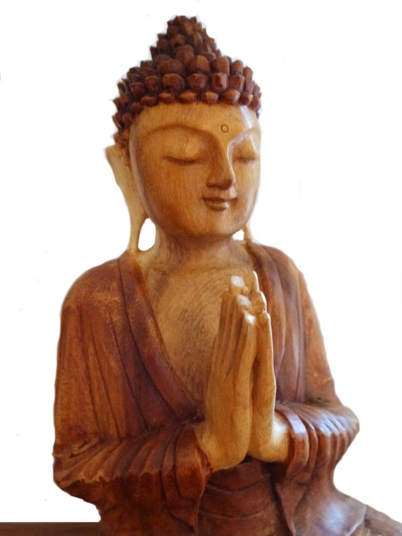 livasia Buddha figure made of wood 30cm high - Balinese craftsmanship - Buddha decoration figures made of Suar wood, unique light-dark contrast, traditional handcrafted, each piece a unique piece