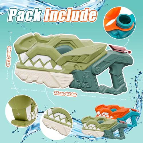 weirtoya 2 Piece Dinosaur Water Gun Kids 580ml Water Squirt Gun 7-10M Powered Water Gun Toy for Girls Boys Ice Cubes Suitable
