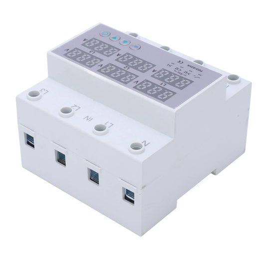 3-phase DIN rail voltmeter power meter, AC 390-500V digital ammeter automatic overvoltage overcurrent protection, 3-phase watt-kWh-ampere electricity tester (40A)
