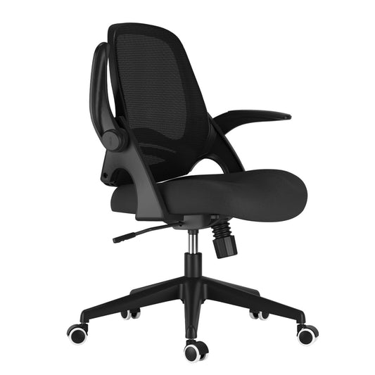 Hbada office chair with flip-up armrests, adjustable height, mesh backrest, lightweight design, black.