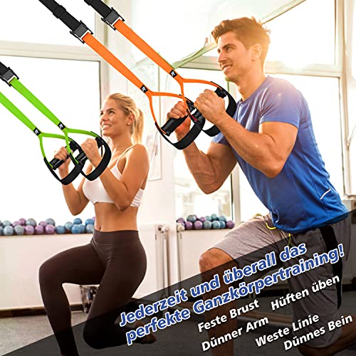 RHINOSPORT Suspension Trainer Sling Trainer Full Body Workout, Home Suspension Trainer, Strength Training & Home Workout, Bodyweight Resistance Fitness Home Gym Equipment for Indoor Outdoor Use (Bright Orange)