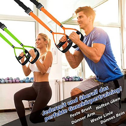 RHINOSPORT Suspension Trainer Sling Trainer Full Body Workout, Home Suspension Trainer, Strength Training & Home Workout, Bodyweight Resistance Fitness Home Gym Equipment for Indoor Outdoor Use (Bright Orange)