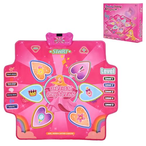 Aomdom Kids Dance Mat, with 7 game modes, 6 LED heart-shaped buttons, musical dance mat with adjustable volume, for children aged 3-9 years.