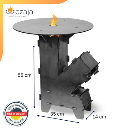 Czaja Rocket Stove with extra strong 5 mm grill plate - robust rocket stove made of 3 mm steel | Wood stove & camping stove | BBQ rocket for camping & outdoor | Made in Germany