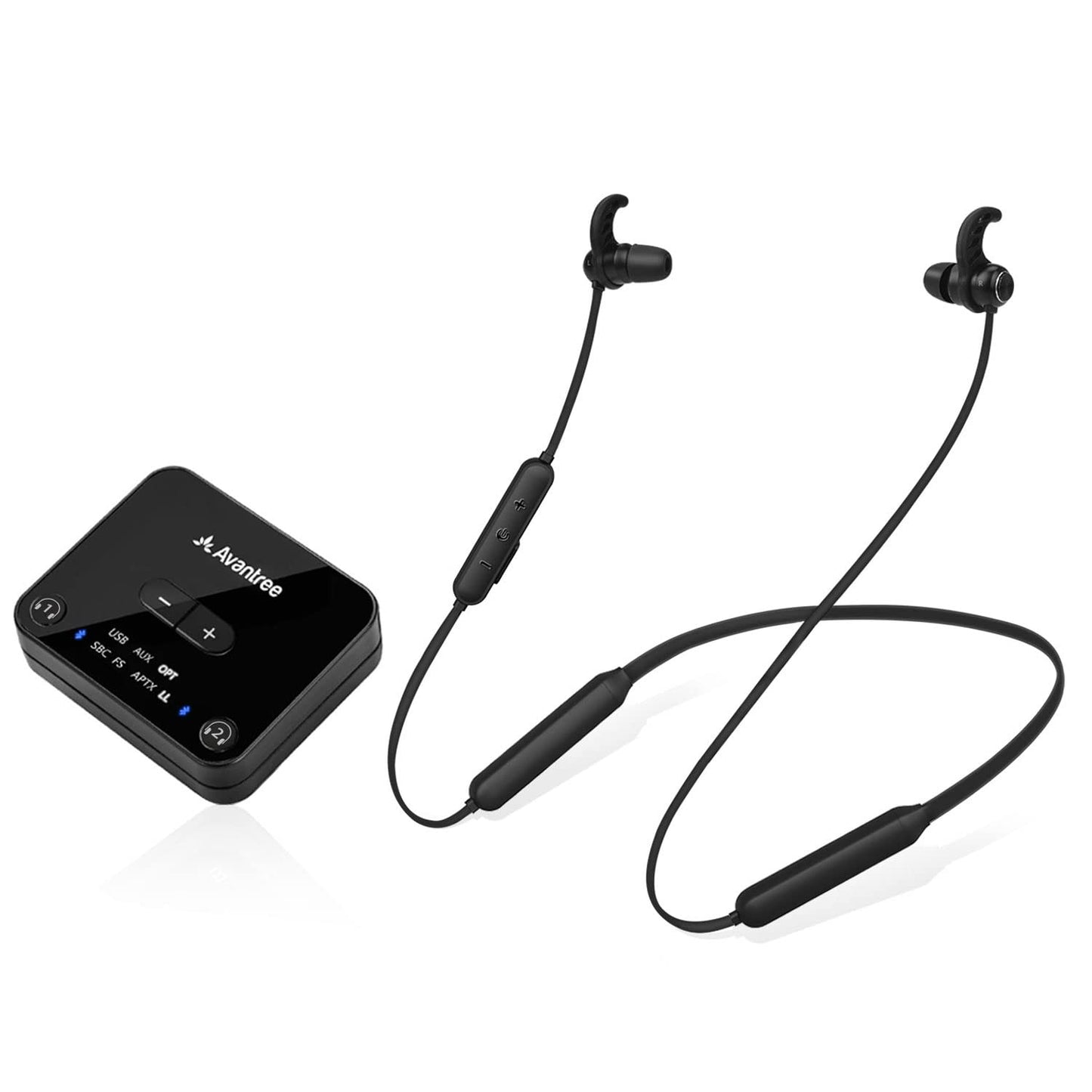Avantree HT4186 Wireless Neckband Headphones for TV, PC with Bluetooth Transmitter (Optical, RCA, AUX). Plug & Play, No Delay, Great for Seniors.