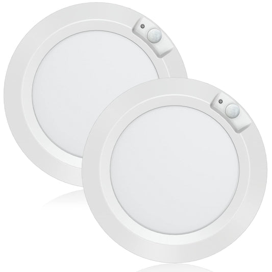 Awanber Battery-Powered Ceiling Light with Motion Sensor, 210LM LED Battery Lamp Indoor Outdoor Bright Wall Light Wireless for Closet, Shed, Basement, Garage, Hallway - Ø16cm 6000K Cool White (2 Pack)