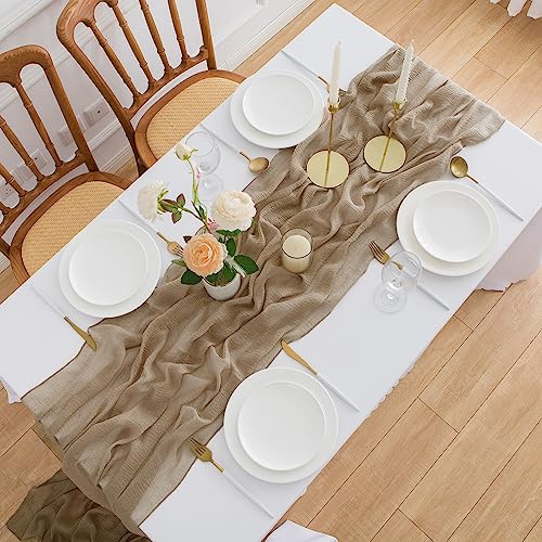 AOKSUNOVA Wedding Table Runner Muslin Long Cheese Cloth Table Runner Fabric Brown 3m x 80cm Washable